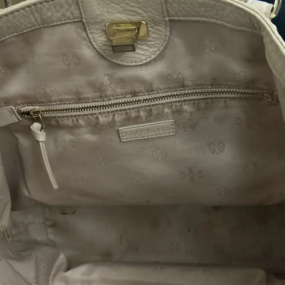 Tory Burch Britten Pebbled Leather Tote Bag Gold Chain Shoulder Bag Petal Pink